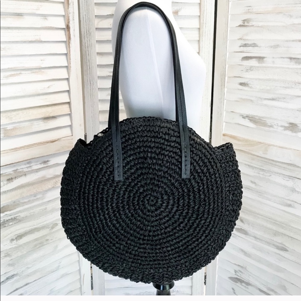 Large Black woven straw bag